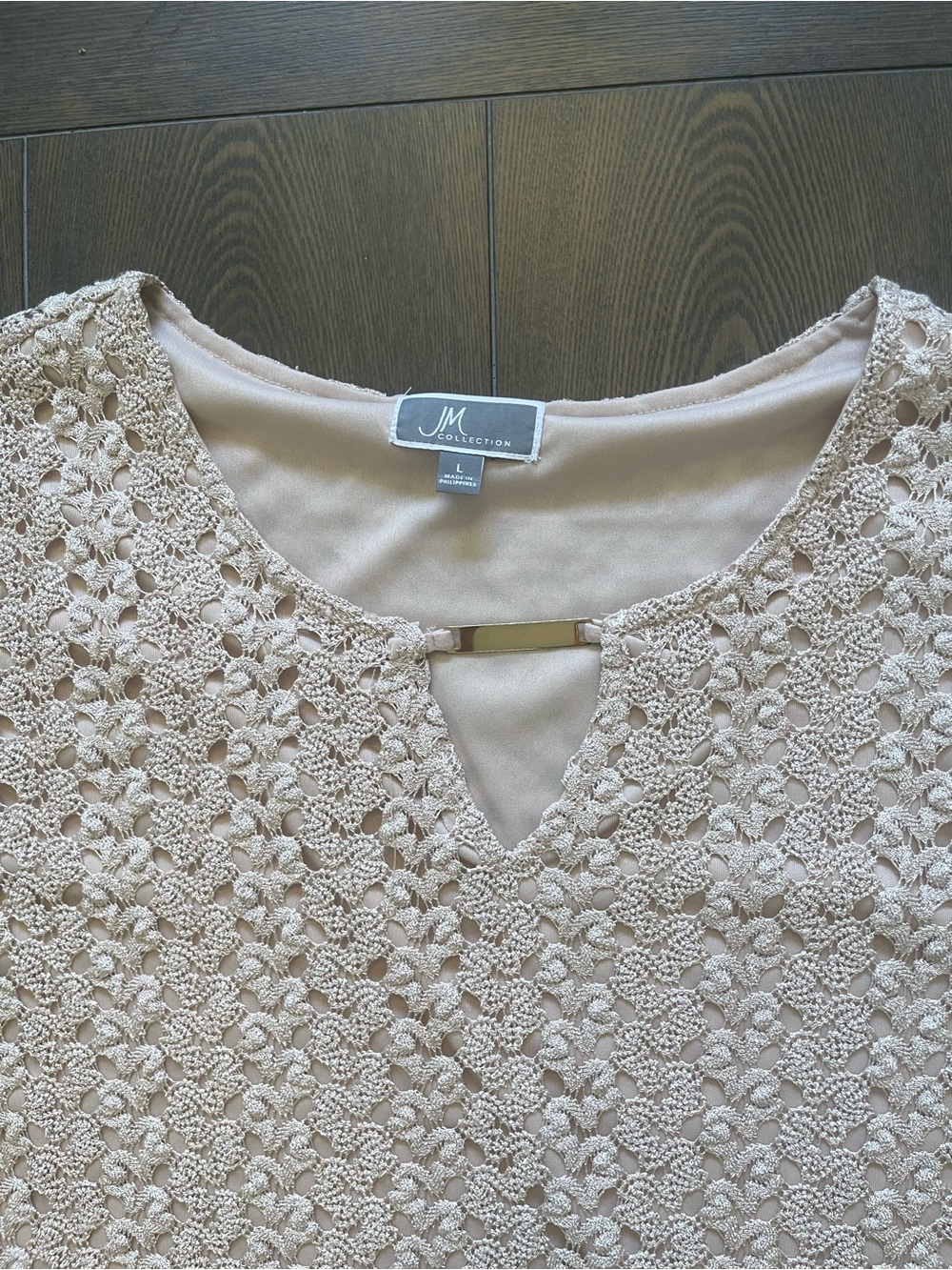 Lace Crochet 3/4 Sleeve Blouse - Light Cream Color